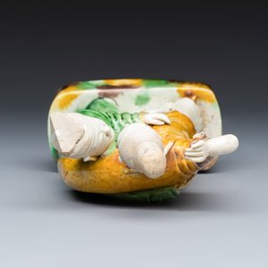 A Chinese famille verte sancai biscuit group of a man embracing a lady — photo 6