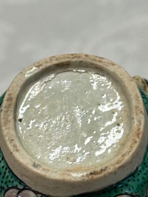 A Chinese famille verte sancai biscuit libation cup and a model of a shoe — photo 25