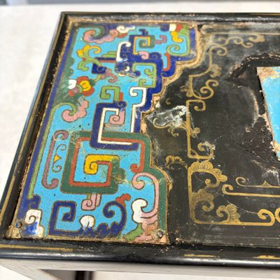 A Chinese miniature lacquer table with cloisonné plaques — photo 5