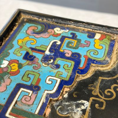 A Chinese miniature lacquer table with cloisonné plaques — photo 7