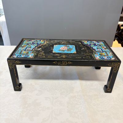 A Chinese miniature lacquer table with cloisonné plaques — photo 1