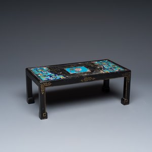 A Chinese miniature lacquer table with cloisonné plaques — photo 1