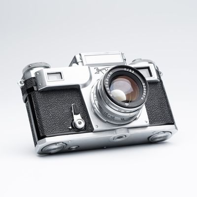 A Kiev 4-M with a Jupiter-8M 53mm F2 lens