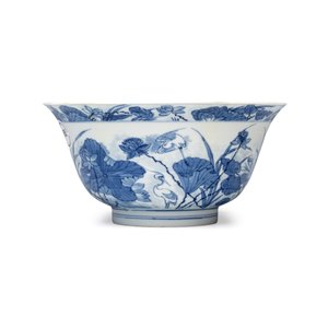 A fine Chinese blue and white 'Herons by a Lotus Pond' bowl — 照片 2