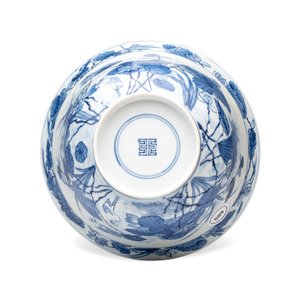 A fine Chinese blue and white 'Herons by a Lotus Pond' bowl — 照片 7