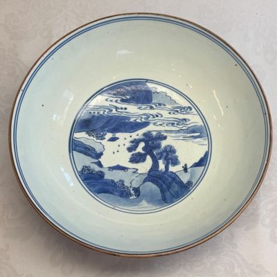 A large Chinese blue and white 'Ba Xian Zhu Shou 八仙祝壽' bowl — photo 5