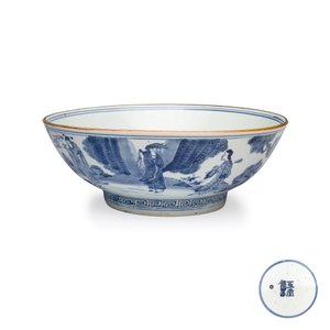 A large Chinese blue and white 'Ba Xian Zhu Shou 八仙祝壽' bowl — photo 1
