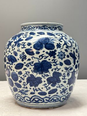 A large Chinese blue and white jar with Buddhist symbols, shells and insects — 照片 1