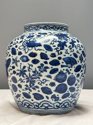 A large Chinese blue and white jar with Buddhist symbols, shells and insects — 照片 2
