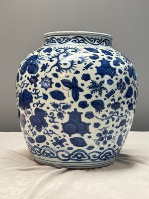 A large Chinese blue and white jar with Buddhist symbols, shells and insects — 照片 9
