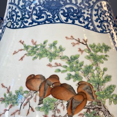 A large Chinese famille rose 'Hu' vase with birds and butterflies — photo 5