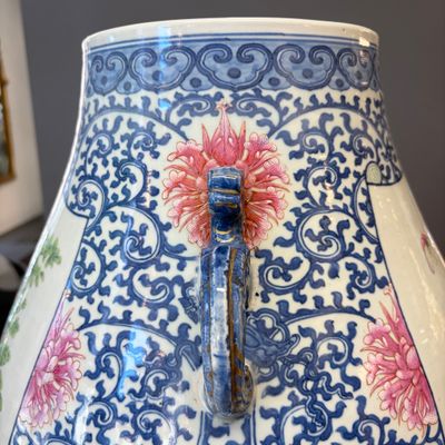 A large Chinese famille rose 'Hu' vase with birds and butterflies — photo 12