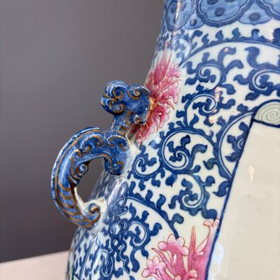 A large Chinese famille rose 'Hu' vase with birds and butterflies — photo 16