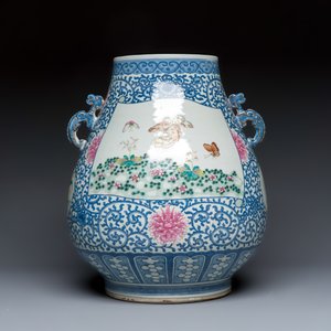 A large Chinese famille rose 'Hu' vase with birds and butterflies — photo 2