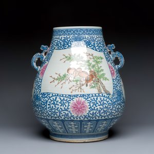 A large Chinese famille rose 'Hu' vase with birds and butterflies — photo 4