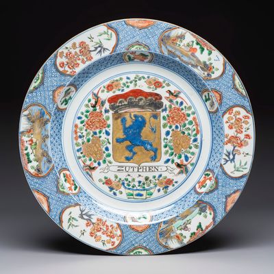 A large Chinese famille verte armorial 'Provinces' dish with the arms of Zutphen, Kangxi