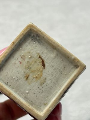 A pair of Chinese aubergine-glazed openworked square brush pots on later wooden stands — photo 13