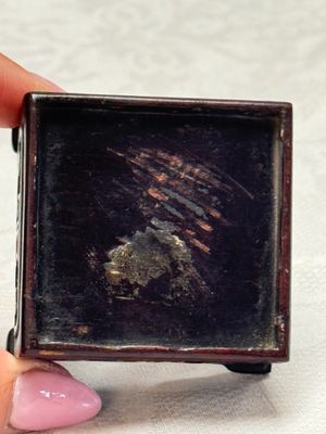 A pair of Chinese aubergine-glazed openworked square brush pots on later wooden stands — photo 34