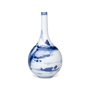 A pair of Chinese blue and white 'Scholars in a River Landscape' bottle vases — foto 4