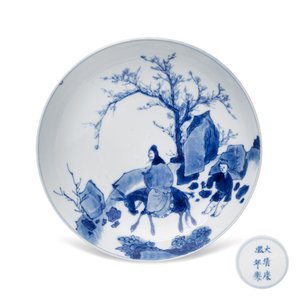 A pair of Chinese blue and white 'Ta Xue Xun Mei 踏雪尋梅' plates — 照片 4