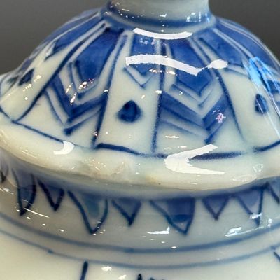 A pair of Chinese blue and white covered mustard pots with floral design — 照片 5