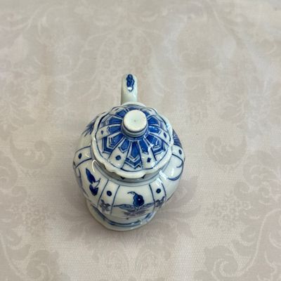 A pair of Chinese blue and white covered mustard pots with floral design — 照片 14