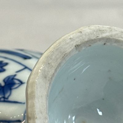 A pair of Chinese blue and white covered mustard pots with floral design — 照片 22