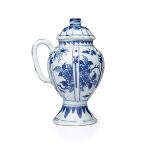 A pair of Chinese blue and white covered mustard pots with floral design — 照片 12