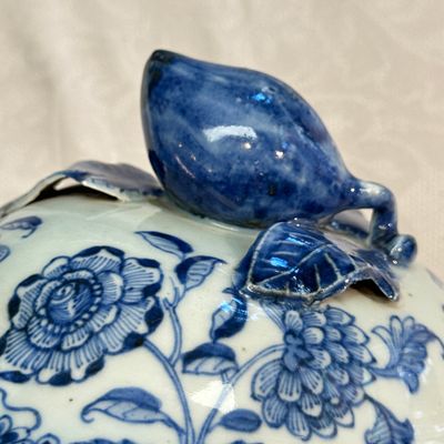 A pair of Chinese blue and white covered tureens with floral design — photo 26