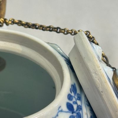 A pair of Chinese blue and white lotus-shaped teapots with mounts — photo 13