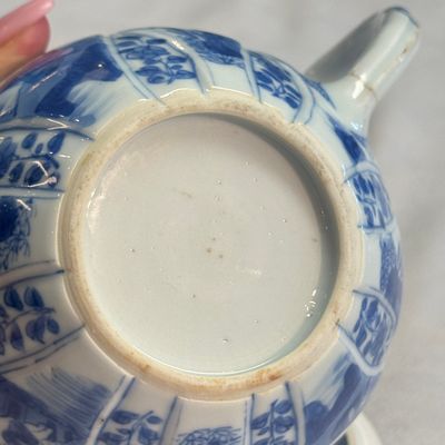 A pair of Chinese blue and white lotus-shaped teapots with mounts — photo 17