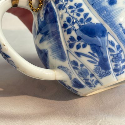 A pair of Chinese blue and white lotus-shaped teapots with mounts — photo 29
