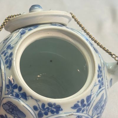 A pair of Chinese blue and white lotus-shaped teapots with mounts — photo 37