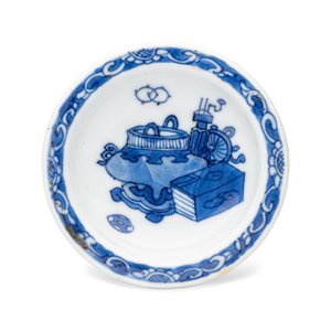 A pair of Chinese blue and white salts with antiquities design — photo 13