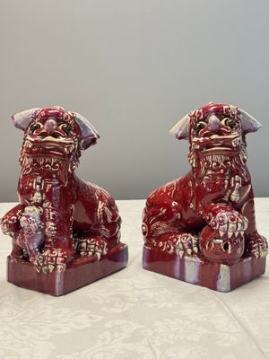 A pair of Chinese flambé-glazed models of Buddhist lions — photo 1
