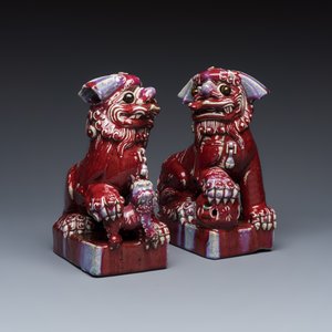 A pair of Chinese flambé-glazed models of Buddhist lions — photo 1