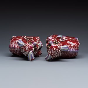 A pair of Chinese flambé-glazed models of Buddhist lions — photo 6