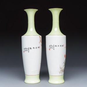 A pair of Chinese polychrome semi-eggshell 'birds among blossoming plum branches' vases — 照片 4