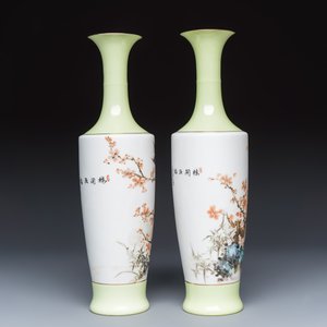 A pair of Chinese polychrome semi-eggshell 'birds among blossoming plum branches' vases — 照片 5