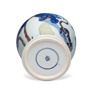 A pair of Chinese underglaze-blue, copper-red and celadon-glazed 'Dragon and Tiger' vases and covers — photo 15