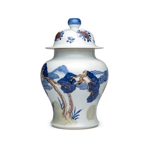 A pair of Chinese underglaze-blue, copper-red and celadon-glazed 'Dragon and Tiger' vases and covers — photo 4