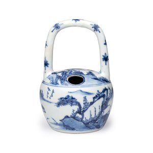 A rare Chinese blue and white 'Mountainous Riverscape' lime pot — 照片 1
