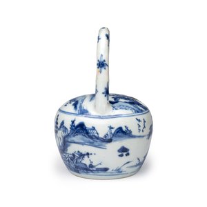 A rare Chinese blue and white 'Mountainous Riverscape' lime pot — 照片 4