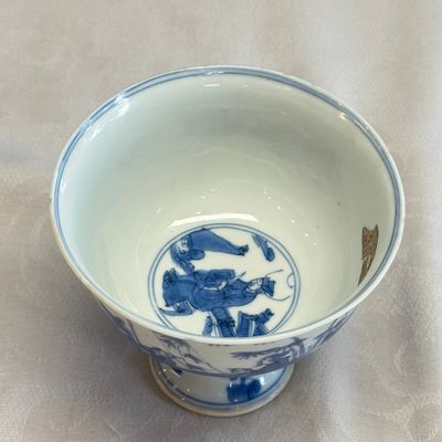 A rare Chinese blue and white 'Zhu Lin Qi Xian 竹林七賢' stem cup — 照片 7