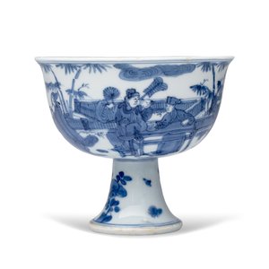 A rare Chinese blue and white 'Zhu Lin Qi Xian 竹林七賢' stem cup — 照片 2