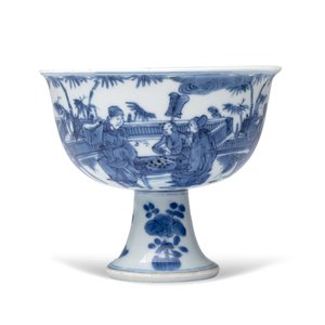 A rare Chinese blue and white 'Zhu Lin Qi Xian 竹林七賢' stem cup — 照片 3