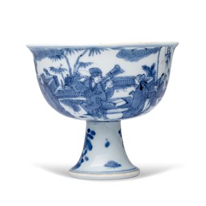A rare Chinese blue and white 'Zhu Lin Qi Xian 竹林七賢' stem cup — 照片 4
