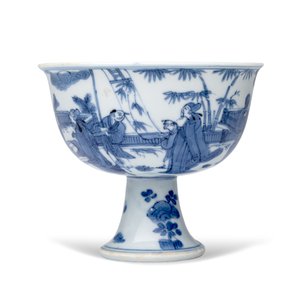 A rare Chinese blue and white 'Zhu Lin Qi Xian 竹林七賢' stem cup — 照片 5
