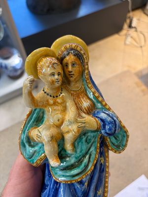A rare polychrome Italian maiolica sculpture of the Virgin with Child — photo 1