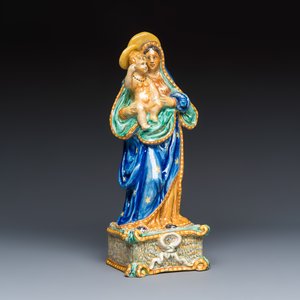 A rare polychrome Italian maiolica sculpture of the Virgin with Child — photo 1